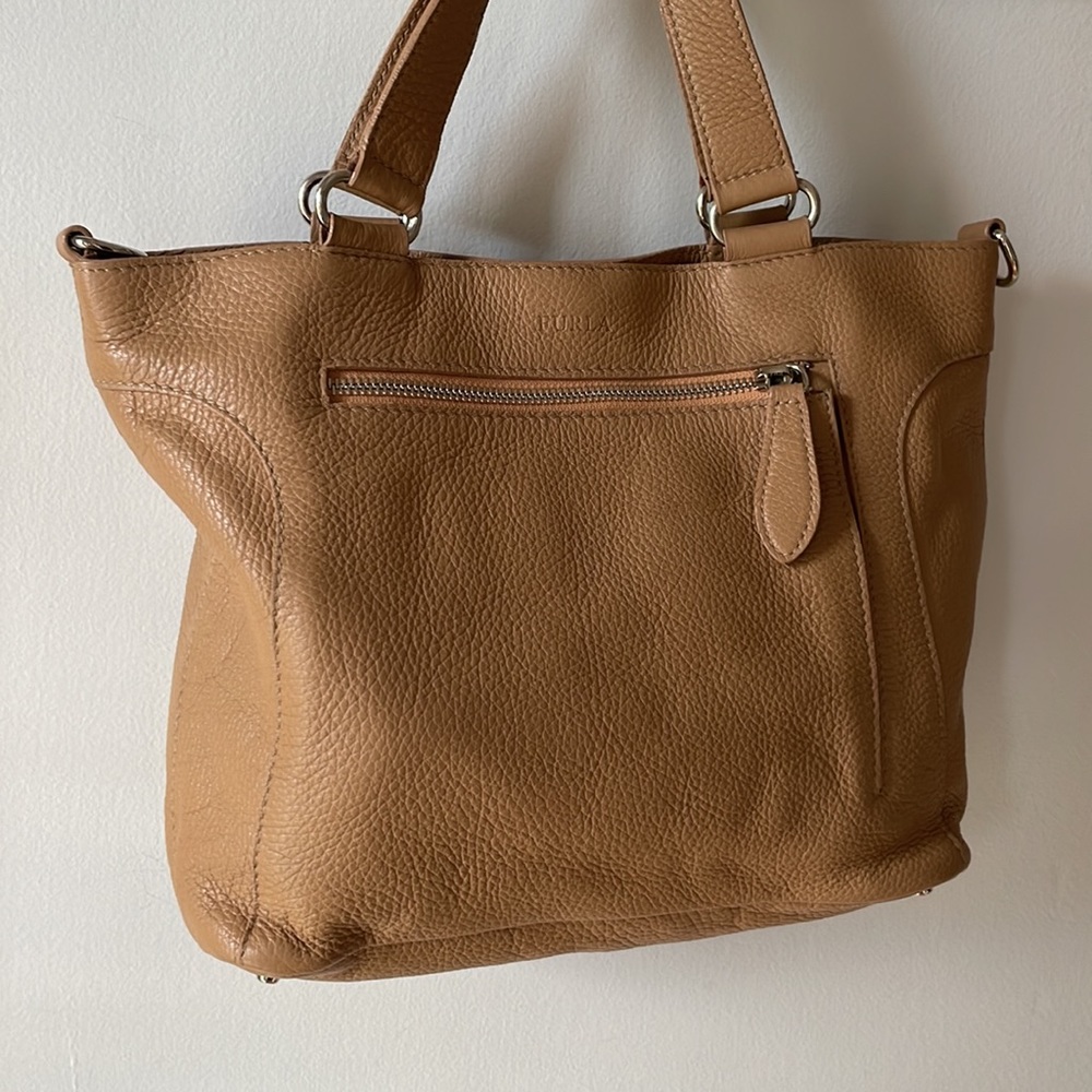 FURLA Made in Italy genuine leather pebbled mini tote beige
